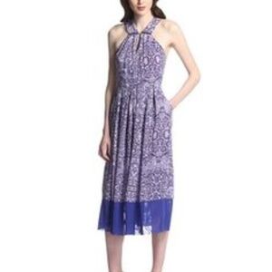Rachel Roy Blue and Purple Tile-Print Halter Flare Midi Dress • Size 0 🔴